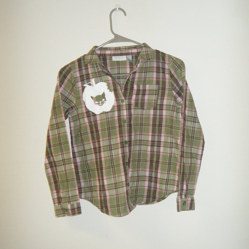 Screenprinted original design children's place green, pink and brown plaid